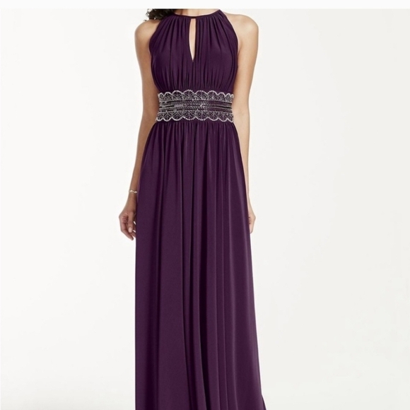 R&M Richards Beaded Waist Keyhole Neck Front Slit A-Line Formal Gown - Size 4 - Picture 1 of 16